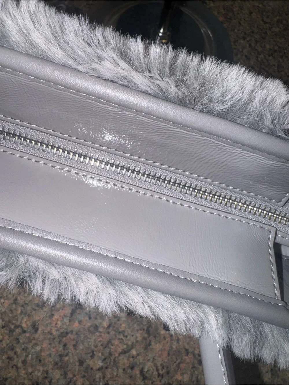 kate spade super rare Gray Faux Fur Satchel with crossbody strap (hard to find)